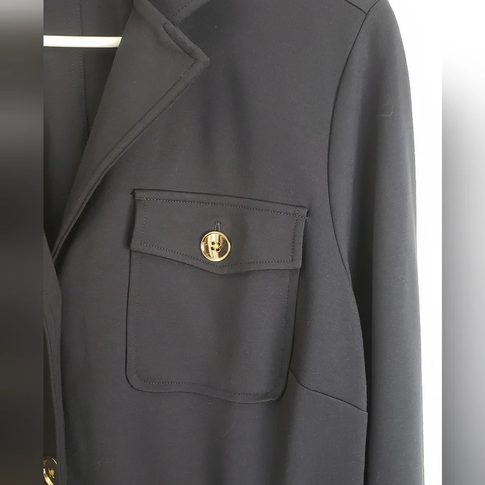 J. Jill Wearever Button Front Jacket Pockets Navy Blue Sz M Career Classic - Picture 13 of 14